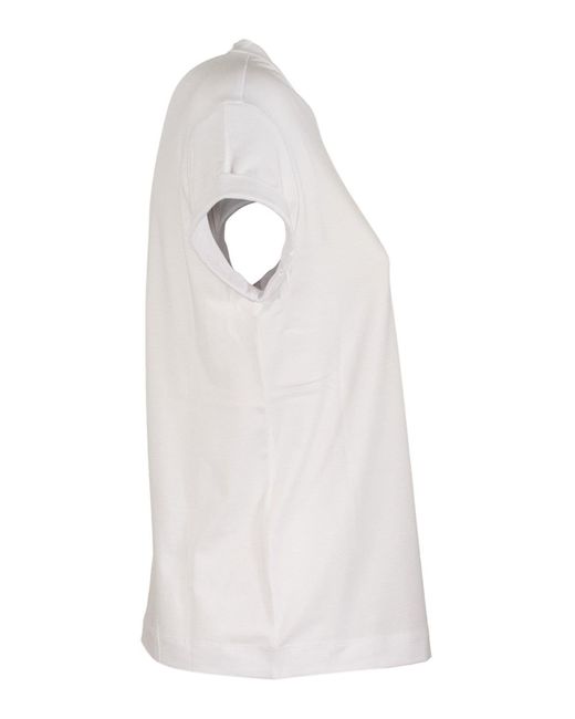 Brunello Cucinelli White Rhinestones Detailed Chest Pocket T-Shirt