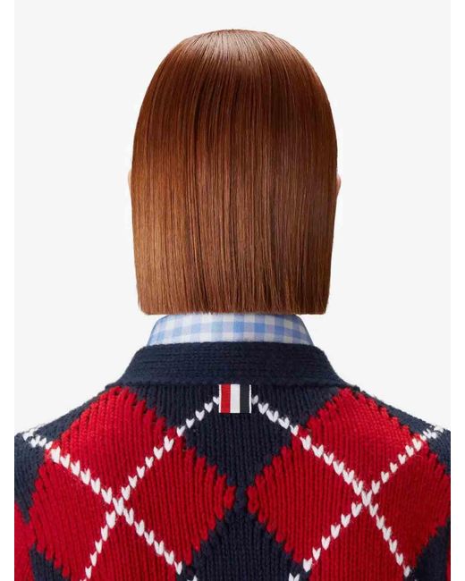 Thom Browne Red Argyle Intarsia V-Neck Cardigan