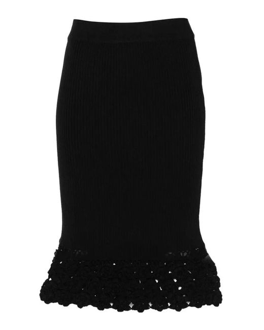 Ganni Black Fine Cotton Rib Crochet Skirt