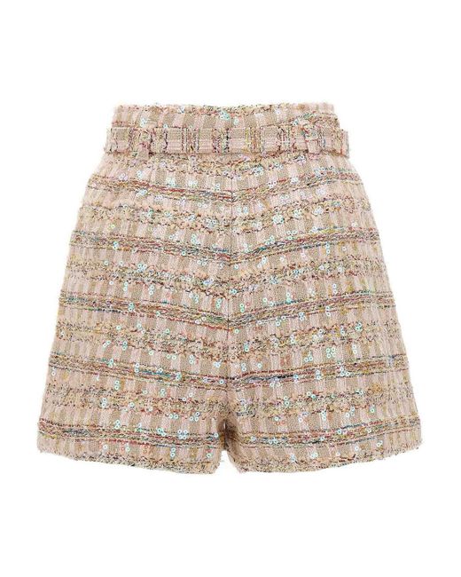 Self-Portrait Natural Shorts With Matching Belt And Paillettes