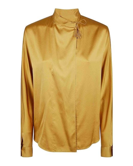 Forte Forte Yellow Heavy Stretch Silk Satin Kimono Shirt