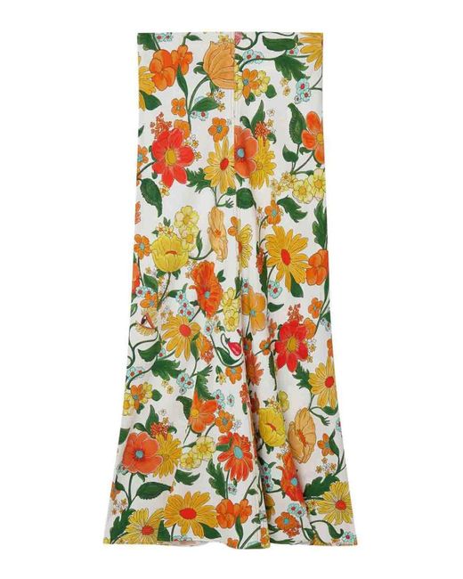 Stella McCartney White Floral Print Midi Skirt