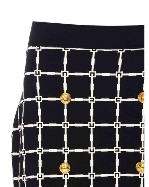 Elisabetta Franchi Blue Grid-Patterned Buttoned Mini Skirt