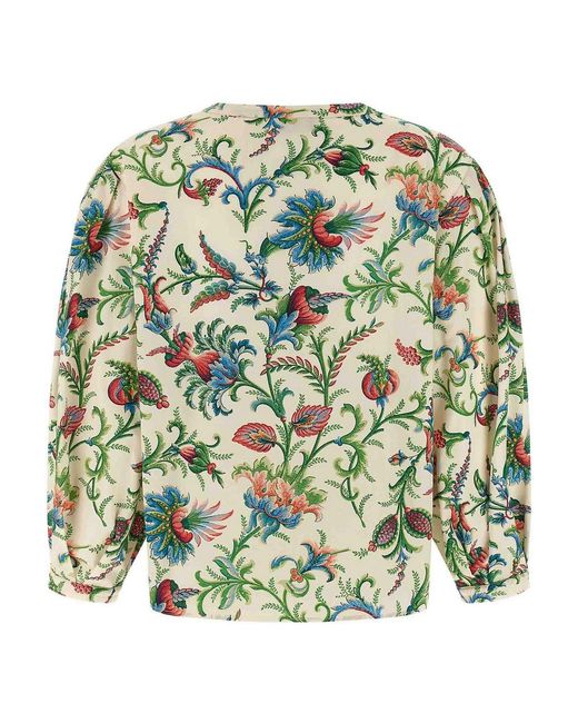 Etro Green Floral Cotton Blouse