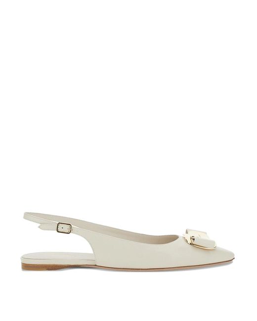 Ferragamo White Leather Slingback Pumps