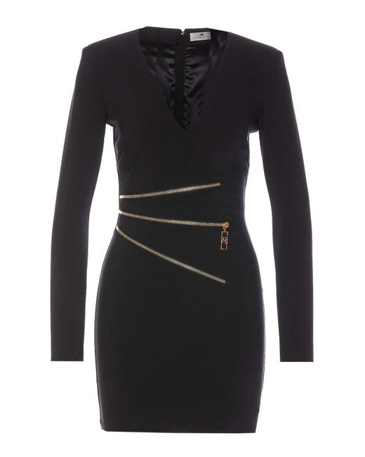 Elisabetta Franchi Black Crepe Mini Dress With Zip