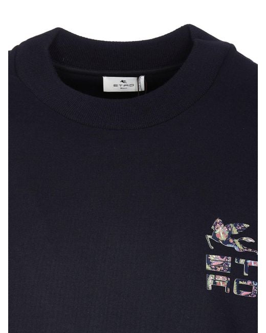 Etro Blue Cotton Sweatshirt With Front Logo for men