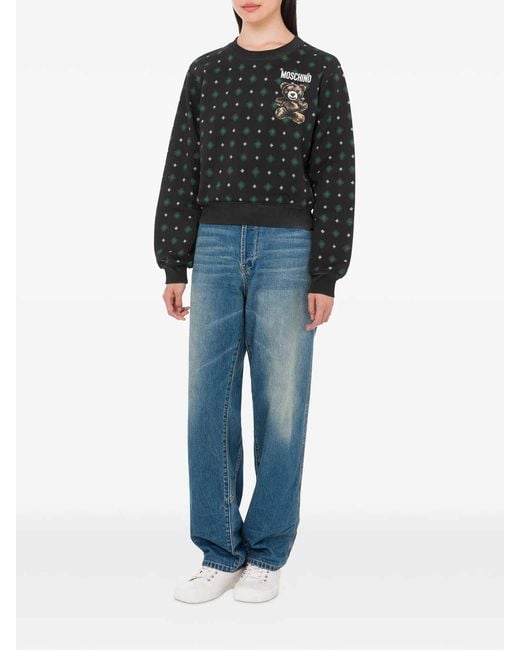 Moschino Black Organic Cotton Cropped Teddy Bear Sweatshirt