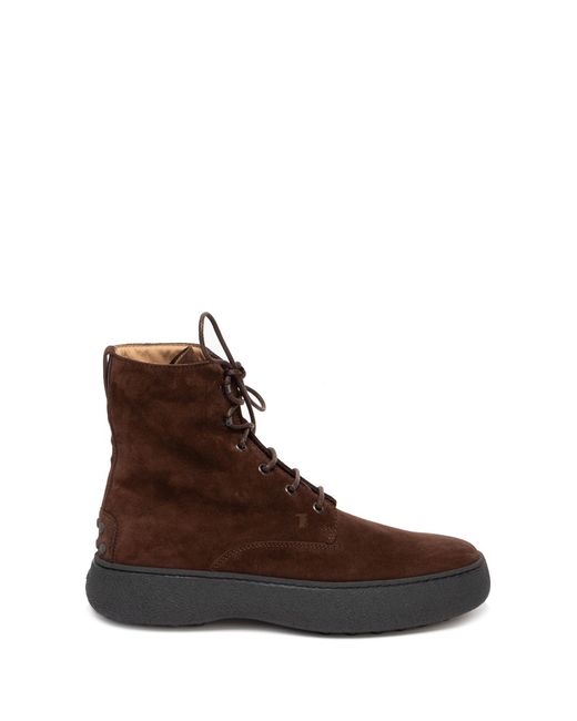 Tod's Brown Lace-Up Leather Ankle Boots for men