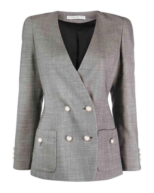 Alessandra Rich Gray Double Breasted Tartan Wool Jacket
