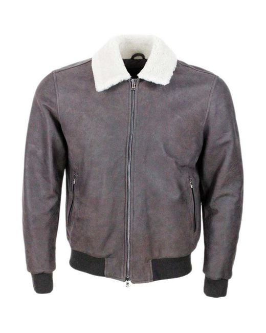 Barba Napoli Gray Leather Jacket for men