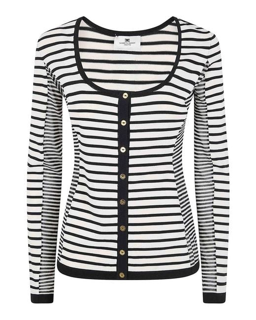 Elisabetta Franchi Black Tricot Squared Neck Sweater
