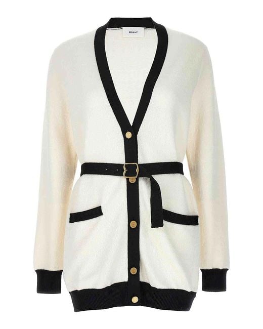 Bally White Jacquard Logo Cardigan