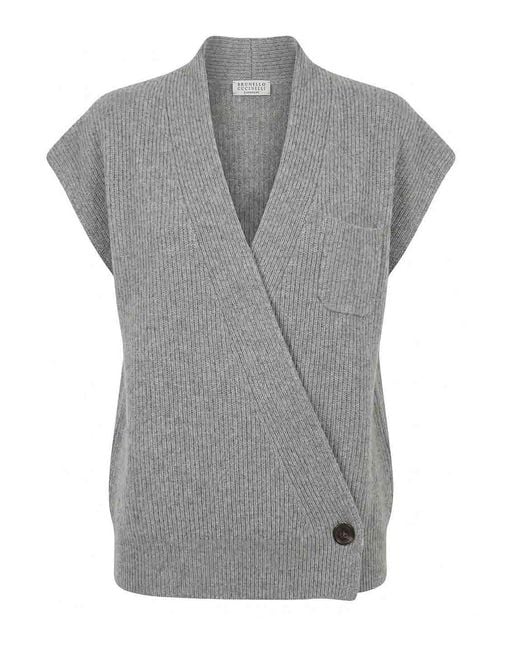 Brunello Cucinelli Gray Cashmere Knitted Vest