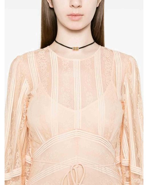 Twinset Natural Long Striped Lace Dress
