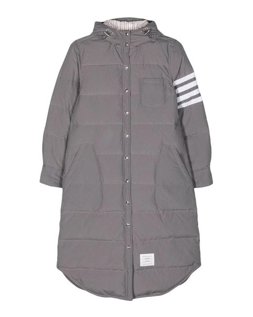 Thom Browne Gray Side-Stripe-Detail Padded Coat