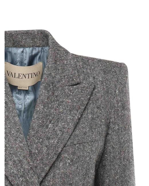Valentino Garavani Gray Double-Breasted Natte Buttoned Blazer
