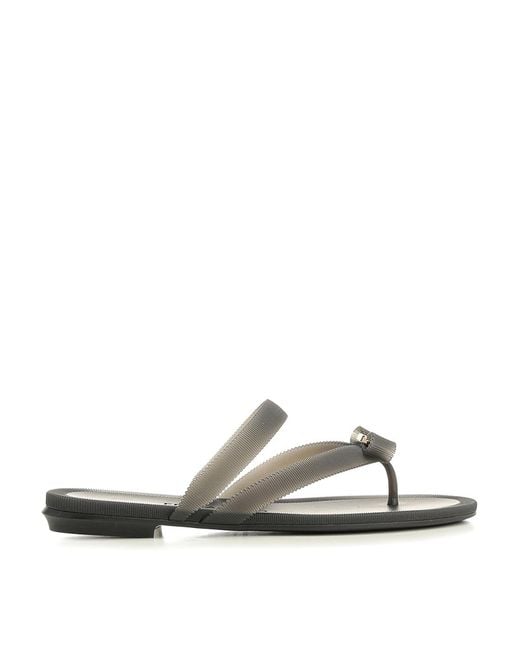 Ferragamo White Vara Flip-Flops With Jelly Bow