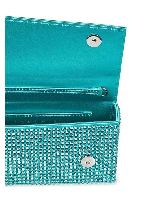 AMINA MUADDI Blue Caribbean-Colored Satin And Crystals Clutch
