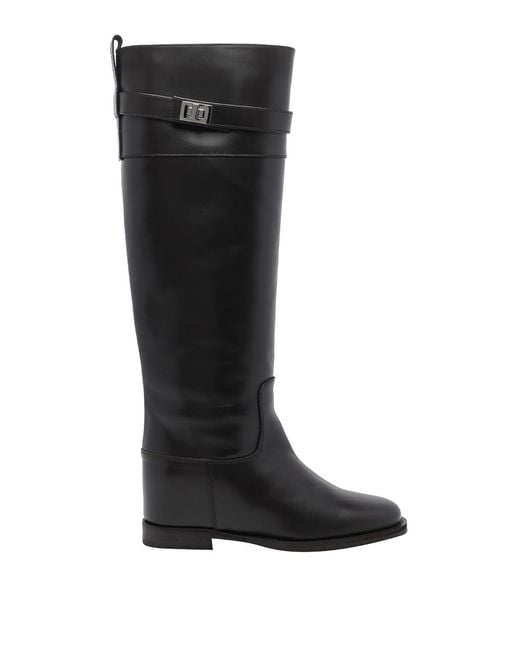 Via Roma 15 Black Padlock Leather Boots
