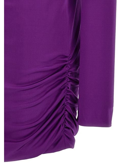 Versace Purple Cut-Out Details Jersey Dress With Draped Sides
