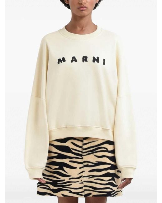 Marni Natural Logo Printed Drop Shoulder Sweatshirt