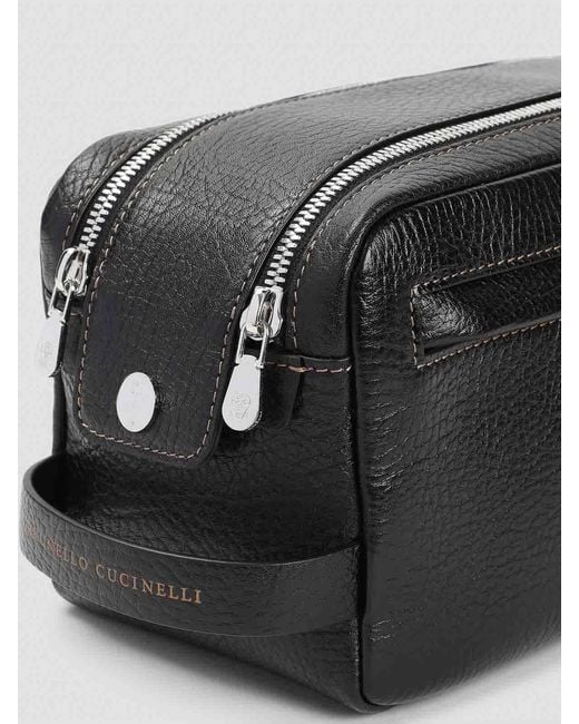 Brunello Cucinelli Black Grained Leather Beauty Case for men