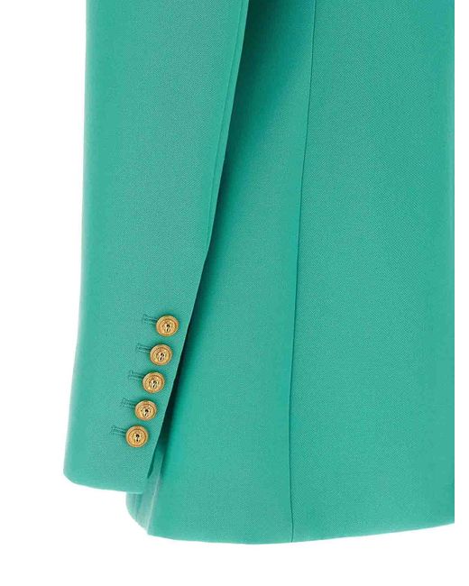 Balmain Green Logo Button Double-Breasted Blazer