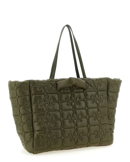 Ganni Green Quilted Re-Tech Xxl Tote Shopping Bag