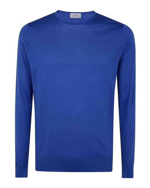 John Smedley Blue Hatfield Long Sleeves Crewneck Pullover for men
