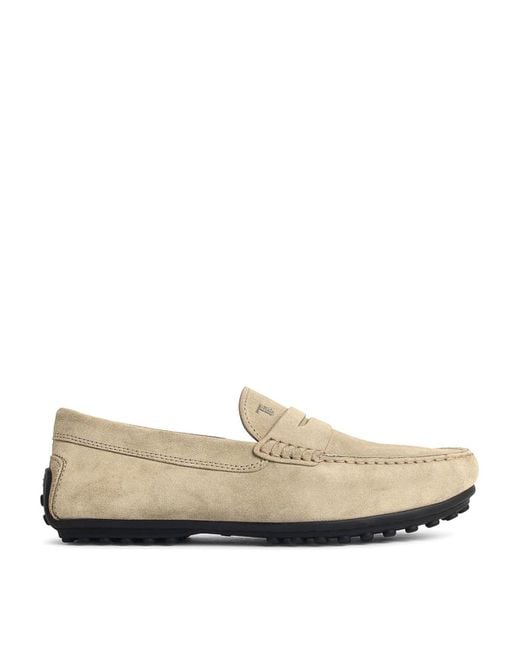 Tod's White City Gommino Suede Loafers for men