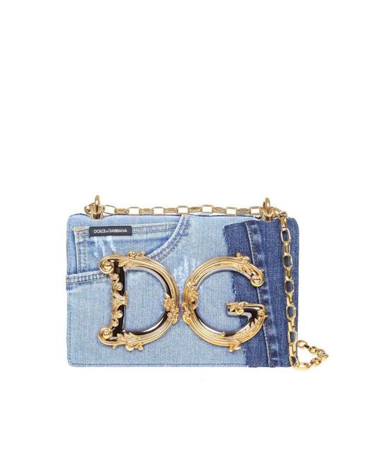 Dolce & Gabbana Blue Dg Girls Denim And Leather Patchwork Bag