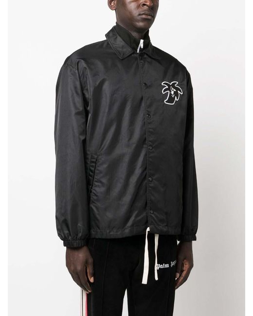 Palm Angels Black Printed Coach Jacket for men