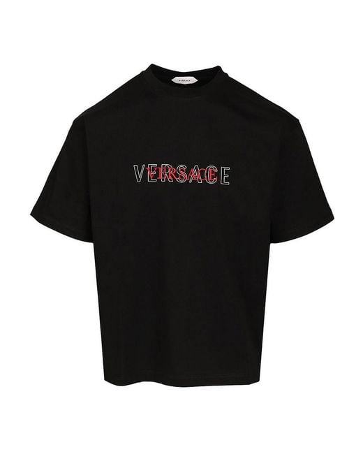 Versace Black T-Shirt With Embroidered Logo for men