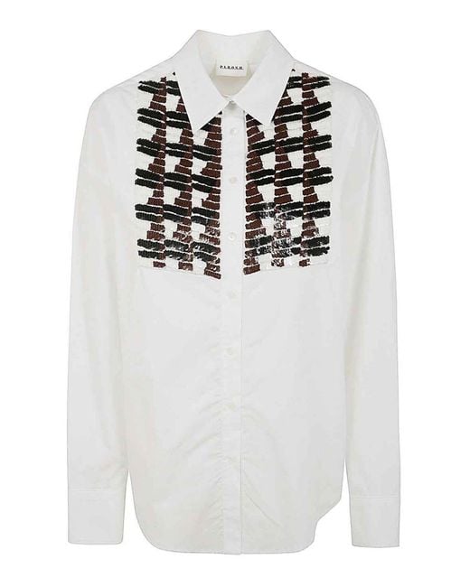 P.A.R.O.S.H. White Sequined Plastron Shirt