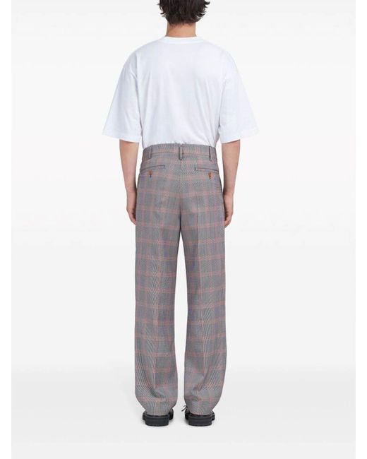 Marni Gray Checked Wool Blend Trousers for men