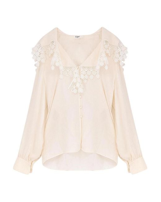 Chloé Natural Maxi-collar White Blouse