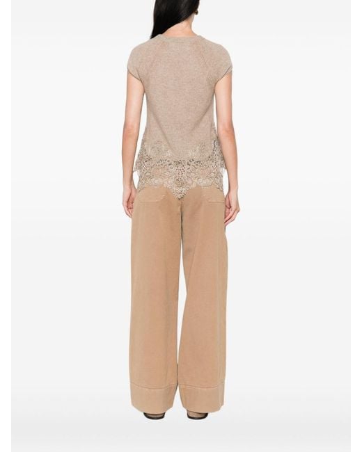 Ermanno Scervino Natural Lace-Trimmed Top