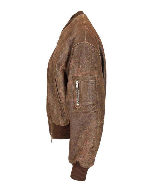 DFOUR® Brown Leather Bomber Jacket