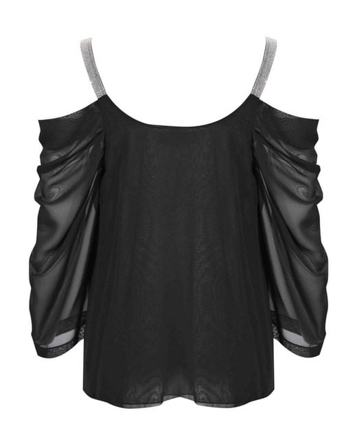 D. EXTERIOR Black Georgette Tunic Blouse