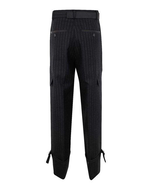 Sacai Black Wool Chalk Stripe Trousers