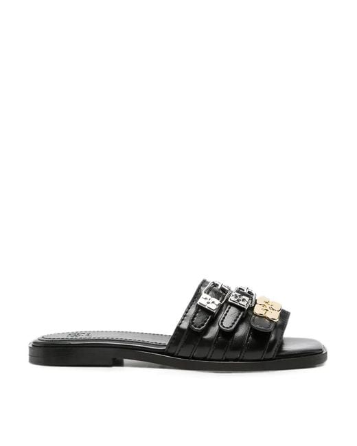 Ganni Black Sue Triple Flat Mule Crinkle