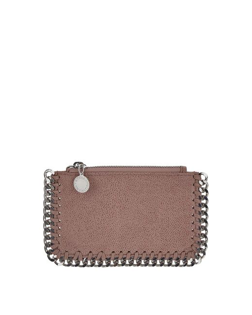 Stella McCartney Brown Card Case In Pink With Chain Edges