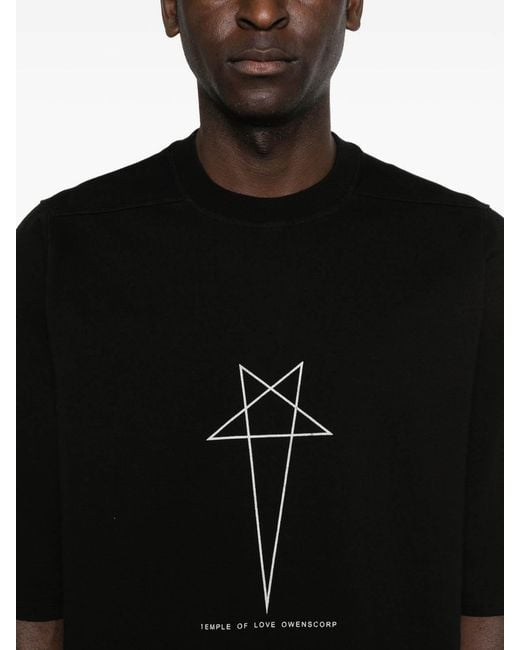 Rick Owens Black Crew-Neck T-Shirt With Star Print for men