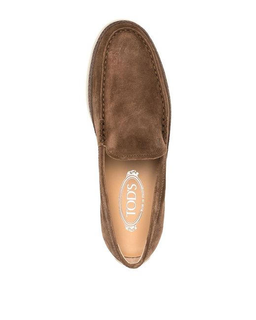 Tod's Brown Leather Espadrilles With Embroidered Logo for men
