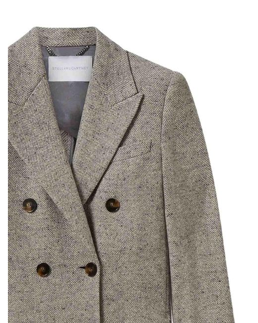 Stella McCartney Gray Double-Breasted Tweed Coat