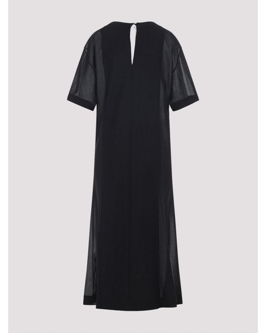 Carven Black Sheer Draped Midi Dress
