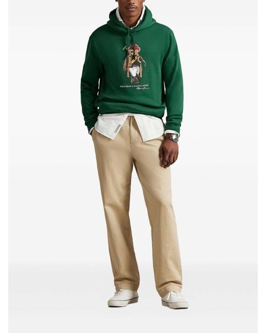 Polo Ralph Lauren Green Hoodie With Printed Bear for men
