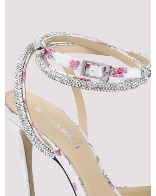Mach & Mach White Cheri Floral Satin High Heels Sandals