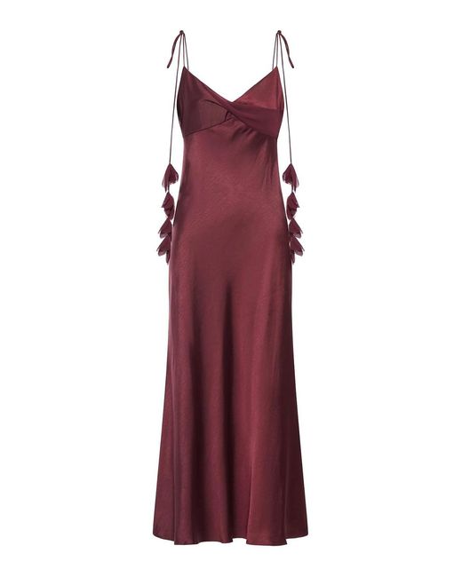 Self-Portrait Purple Burgundy Satin Flower Midi Dress